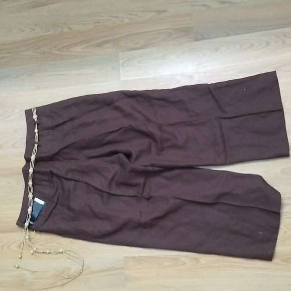 Leslie Fay Linen Crop Pants Wide Leg Belt Summer Womens 14 - Picture 5 of 8